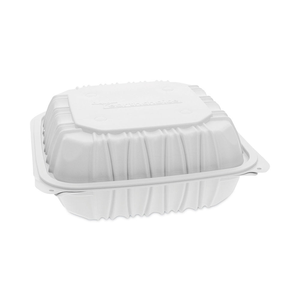 EarthChoice Vented Microwavable MFPP Hinged Lid Container, 8.5 x 8.5 x 3.1, White, Plastic, 146/Carton EarthChoice Vented Microwavable MFPP Hinged Lid Container, 8.5 x 8.5 x 3.1, White, Plastic, 146/Carton