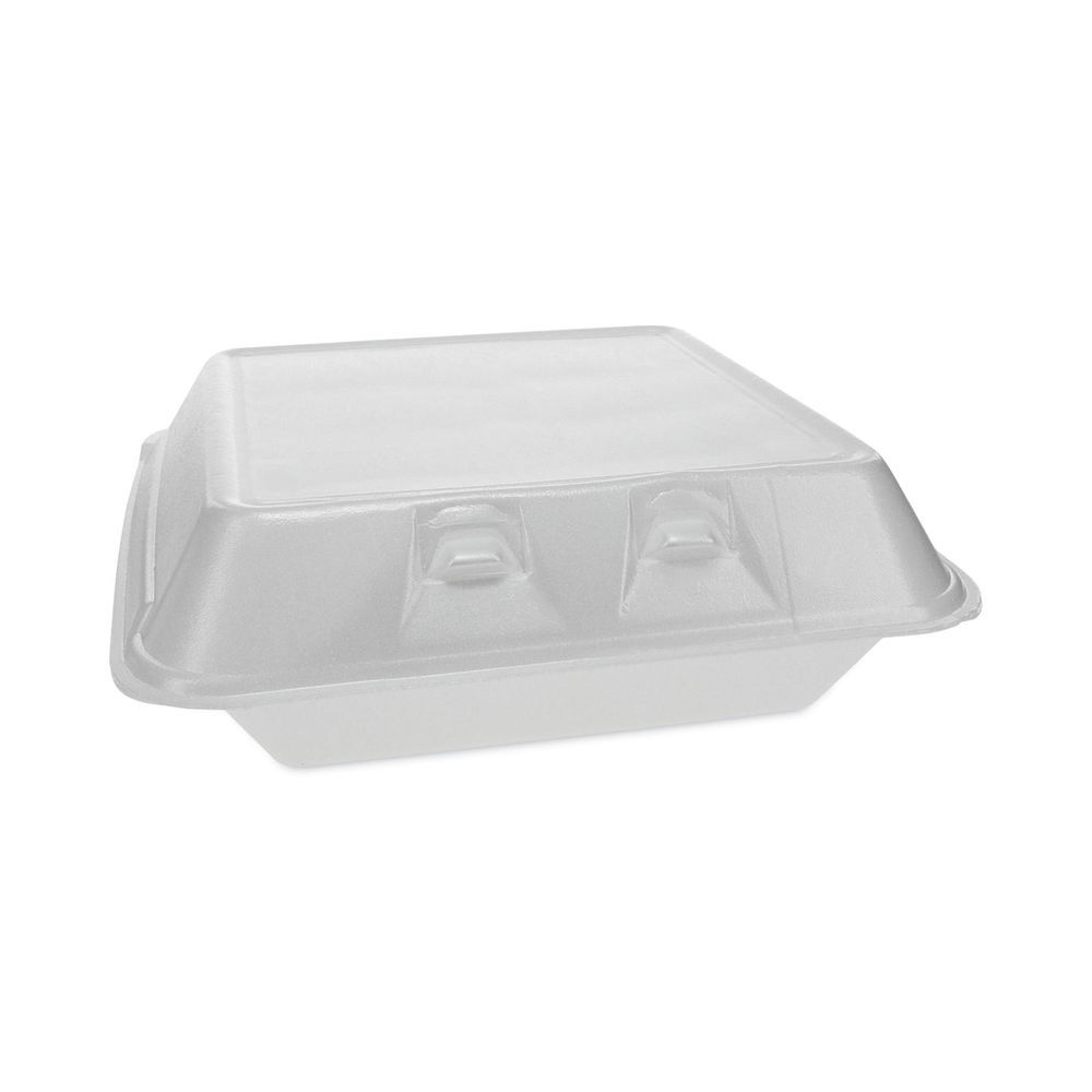 Pactiv 9x9.5x3.25 1Compartment - White Foam Hinged Lid Container, 150 / cs