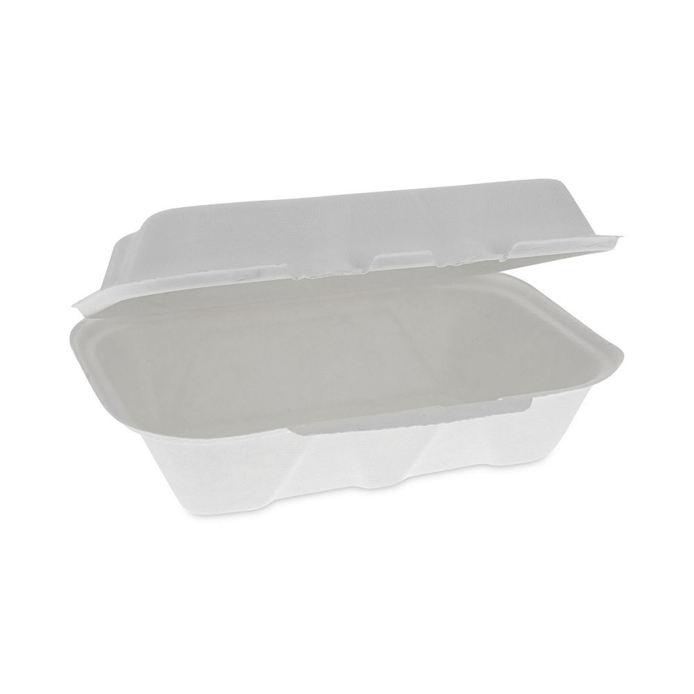 EarthChoice Bagasse Hinged Lid Container, Dual Tab Lock, 9.1 x 6.1 x 3.3, Natural, Sugarcane, 150/Carton EarthChoice Bagasse Hinged Lid Container, Dual Tab Lock, 9.1 x 6.1 x 3.3, Natural, Sugarcane, 150/Carton