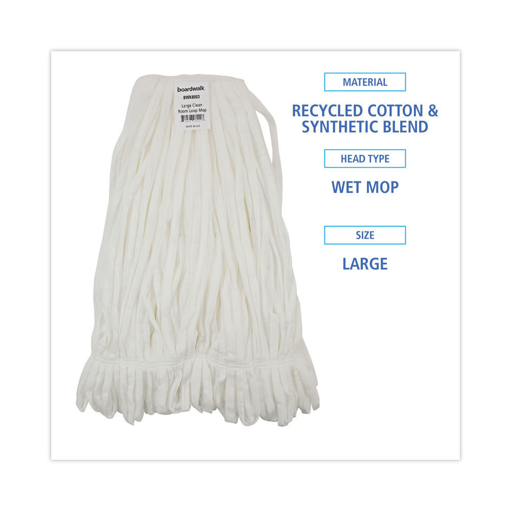 Mop Head, Looped, Enviro Clean With Tailband, Large, White, 12/Carton Mop Head, Looped, Enviro Clean With Tailband, Large, White, 12/Carton