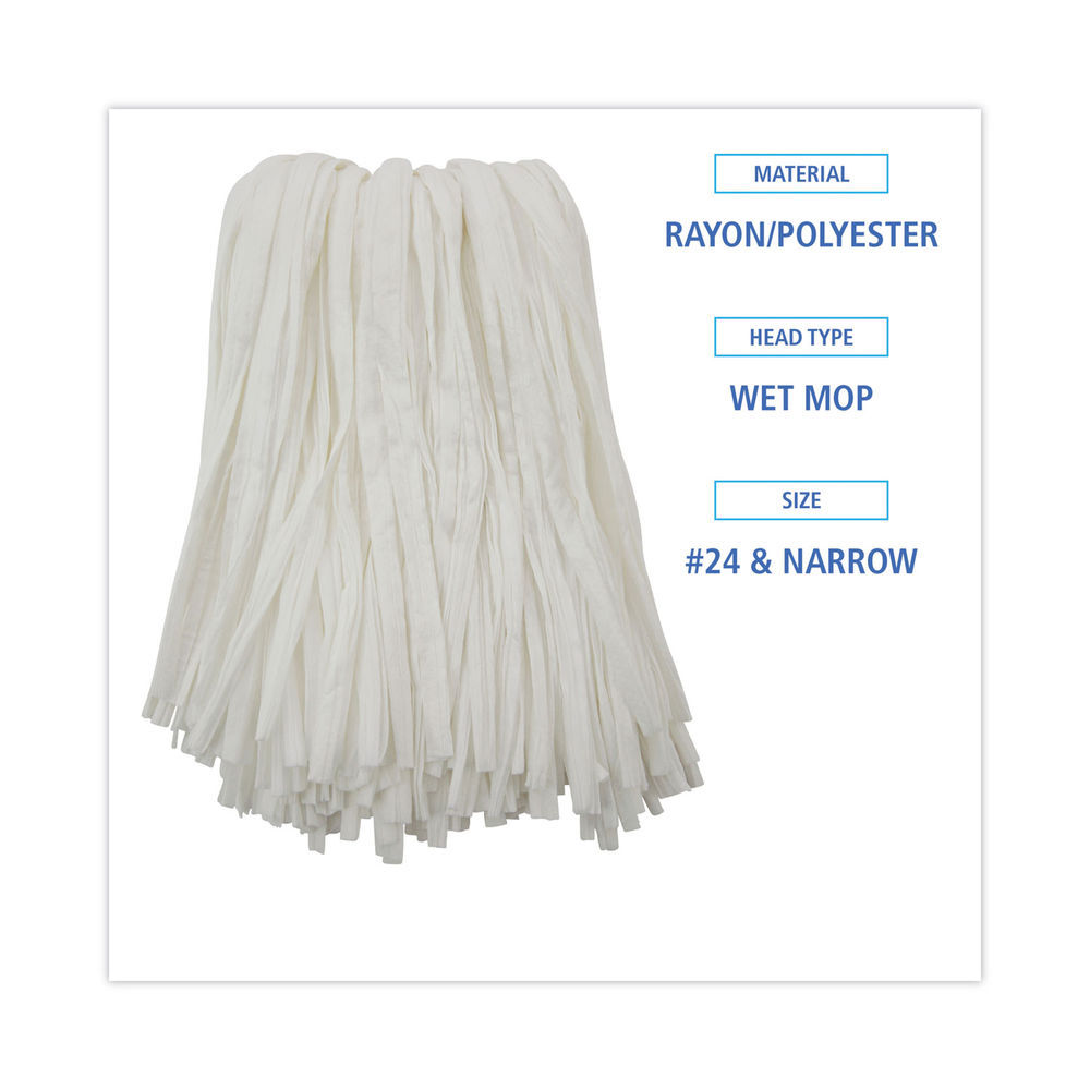 Cut-End Wet Mop Head, Rayon/Polyester, Non-Woven, White, 20oz Cut-End Wet Mop Head, Rayon/Polyester, Non-Woven, White, 20oz
