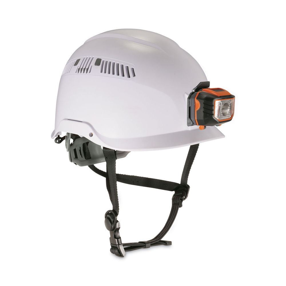 Skullerz 8975LED Class C Safety Helmet w/8981 Universal LED Headlamp, 6-Pt Ratchet Susp, Orange, Ships in 1-3 Business Days