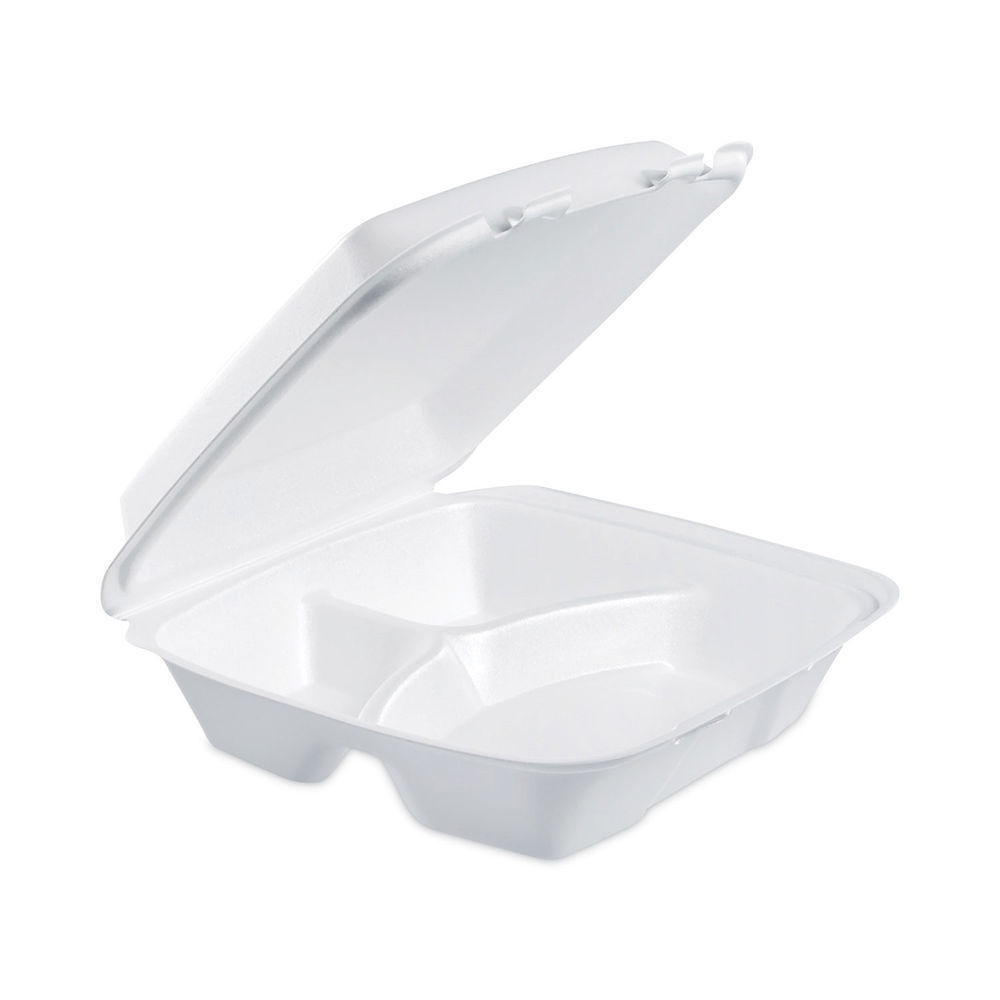 Dart Foam Hinged Lid Containers, 1-Compartment, 8.38 x 7.78 x 3.25, White,  200/Carton -DCC85HT1R