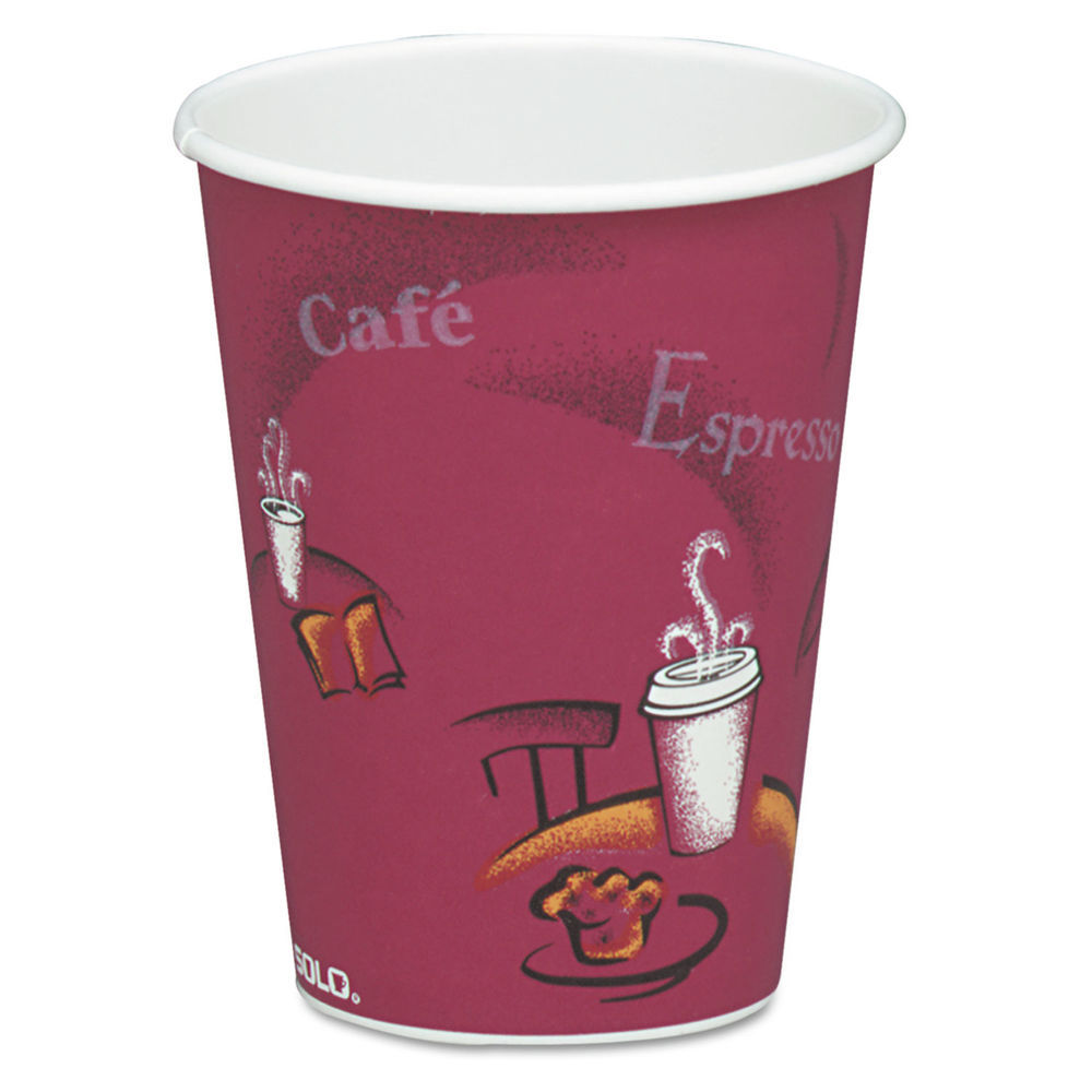 Paper Hot Drink Cups in Bistro Design, 8 oz, Maroon, 50/Pack Paper Hot Drink Cups in Bistro Design, 8 oz, Maroon, 50/Pack