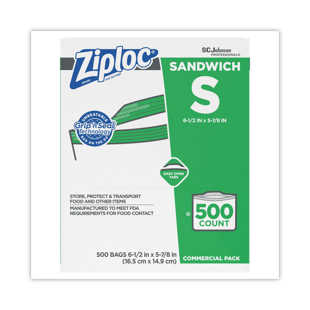Ziploc Resealable Sandwich Bags, 1.2 Mil, 6.5 X 6, Clear, 500