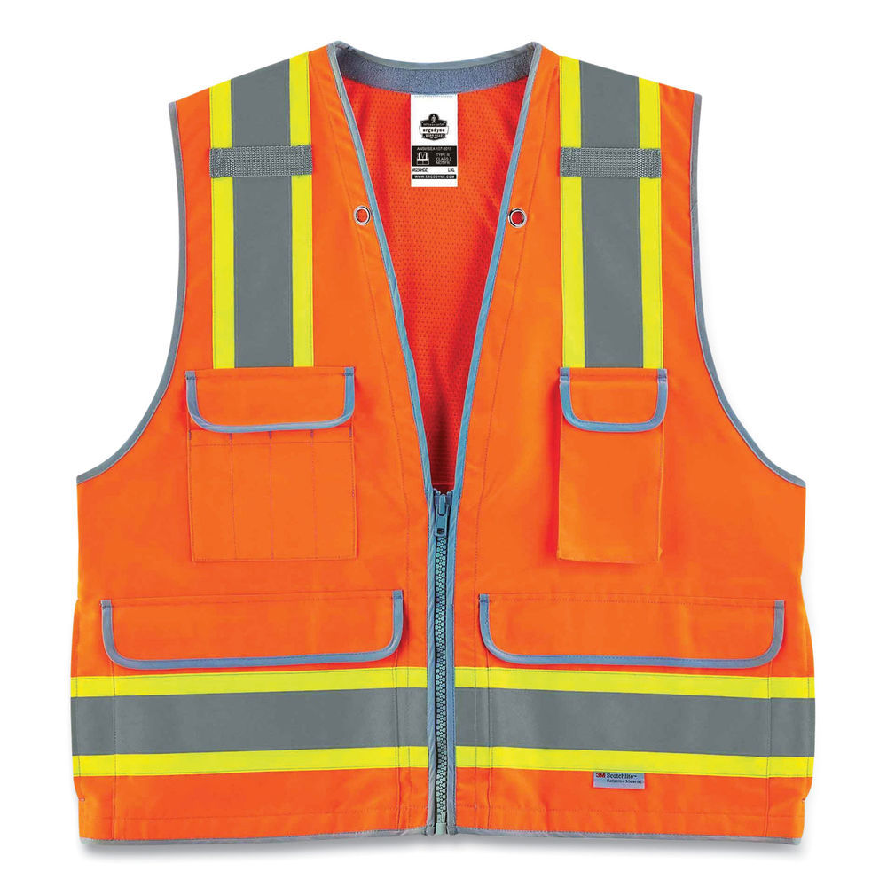 GloWear 8248Z Class 2 Two-Tone Surveyors Zipper Vest, Polyester, 2X-Large/3X-Large, Orange, Ships in 1-3 Business Days