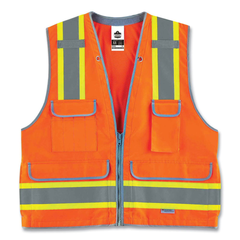 GloWear 8253HDZ Class 2 Heavy-Duty Mesh Surveyors Vest, Polyester, 2X-Large/3X-Large, Orange, Ships in 1-3 Business Days
