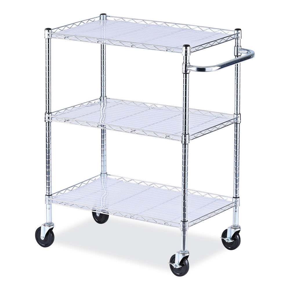 Alera Three-Shelf Wire Cart With Liners, Metal, 3 Shelves, 600 Lb Capacity,  34.5 X 18 X 40, Silver #ALESW333018SR