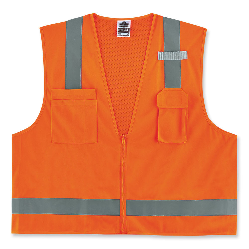 GloWear 8249Z-S Single Size Class 2 Economy Surveyors Zipper Vest, Polyester, Large, Lime, Ships in 1-3 Business Days