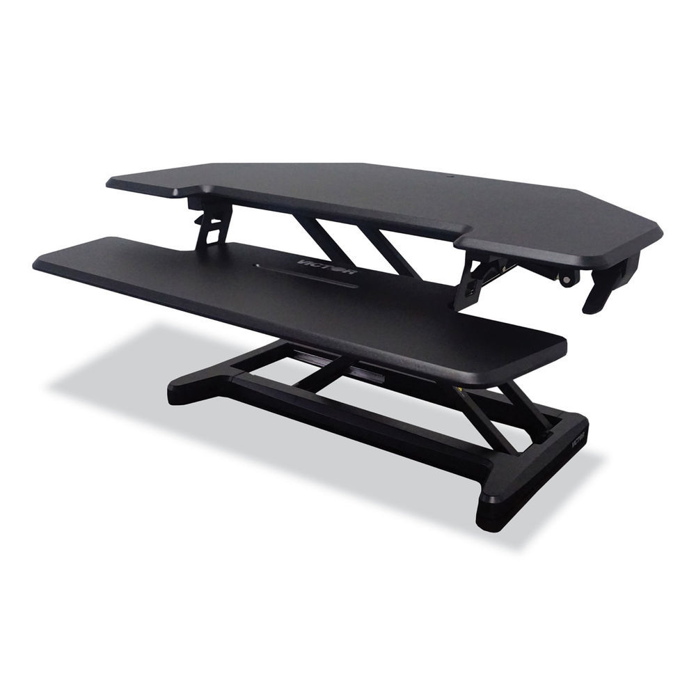 Mobile Height Adjustable Standing Desk with Keyboard Tray, 25.6 x 17.7 x 29 to 44, Black, Ships in 1-3 Business Days