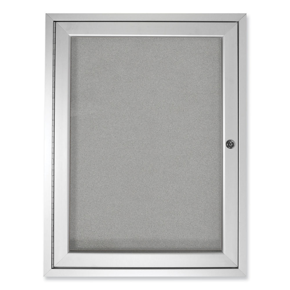 3 Door Enclosed Vinyl Bulletin Board with Satin Aluminum Frame, 72 x 48, Silver Surface, Ships in 7-10 Business Days