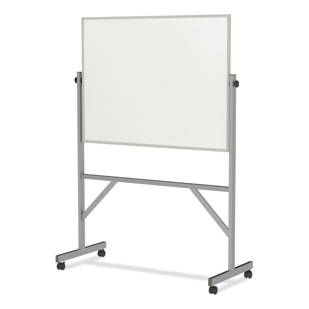 Reversible Magnetic Hygienic Porcelain Whiteboard, Satin Aluminum Frame/Stand, 72 x 48, White Surface, Ships in 7-10 Bus Days