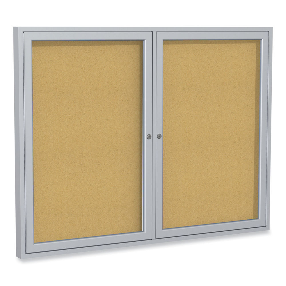 3 Door Enclosed Vinyl Bulletin Board with Satin Aluminum Frame, 72 x 48, Silver Surface, Ships in 7-10 Business Days