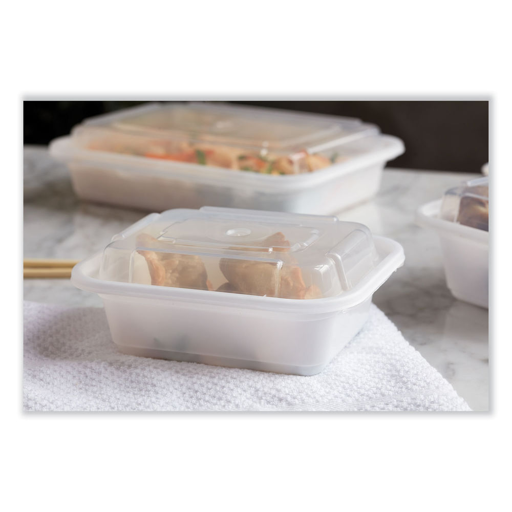 newspring versatainer microwavable containers, rectangular, 16 oz, 5 x 7.25  x 2, white/clear, plastic, 150/carton