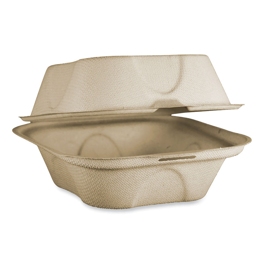 Fiber Hinged Containers, 9.2 x 9.1 x 3.2, Natural, Paper, 300/Carton