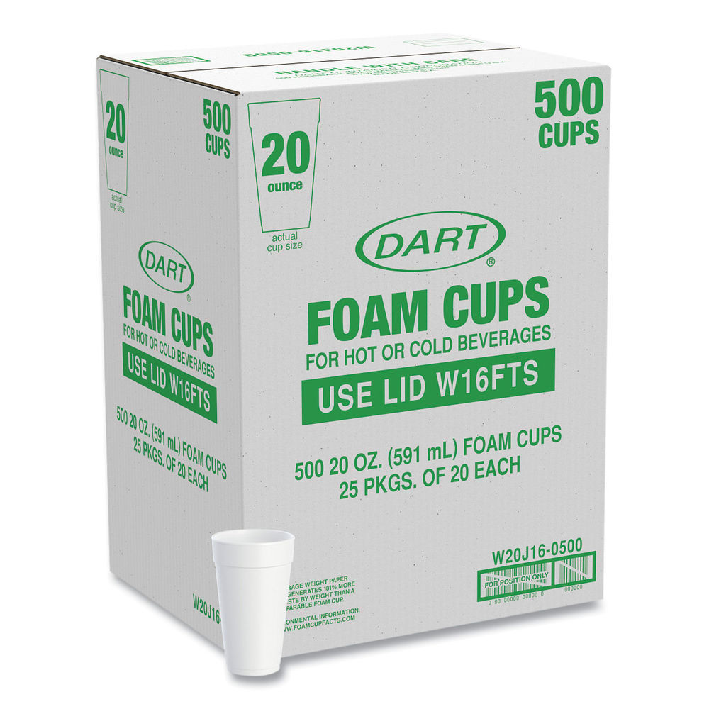 Dart 20J16 20 oz Capacity, White Foam Cup (20 Packs of 25) - A World Of  Deals