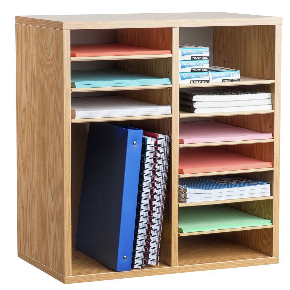 AdirOffice 11-Compartment Wood Vertical Paper Sorter Literature