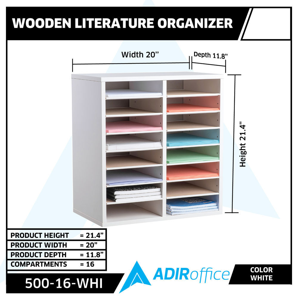 AdirOffice 11 Compartment Wood Vertical Paper Sorter Literature