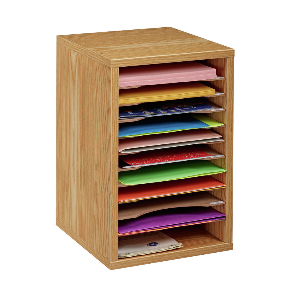 Adir Office 11-Compartment Wood Adjustable Vertical Paper Sorter Literature  File Organizer, Medium Oak
