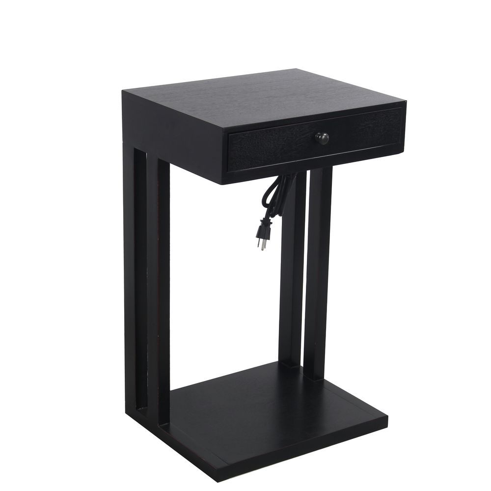 Privilege 1 Drawer Black Side Table With Usb Ports And Ac Outlet