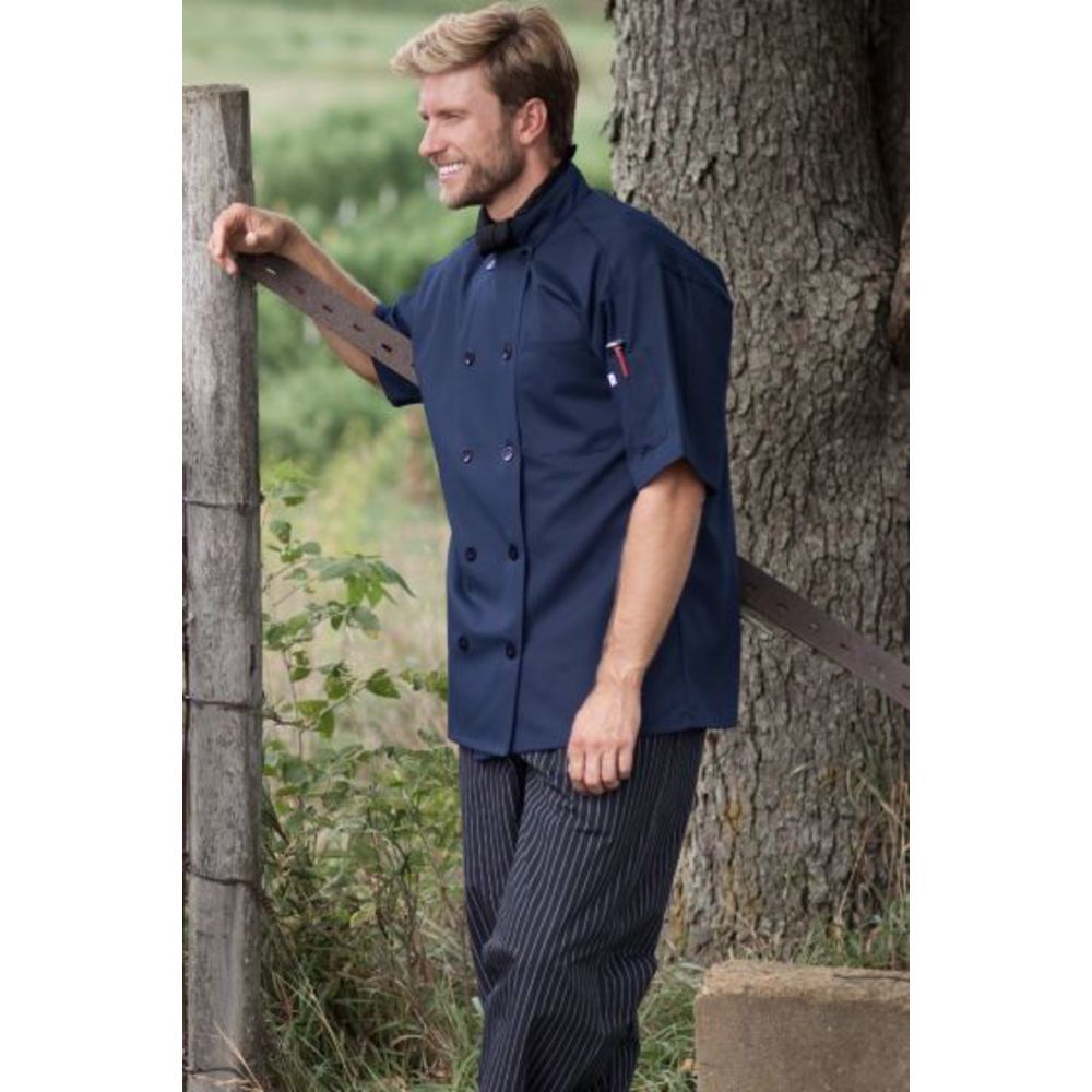 M to 2XL Chefs Care Unisex Navy Blue Chef Jackets with Short Sleeves 