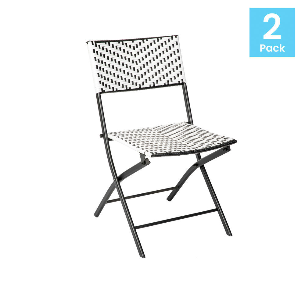 Flash Furniture 2PC Black and White Indoor Outdoor PE Rattan