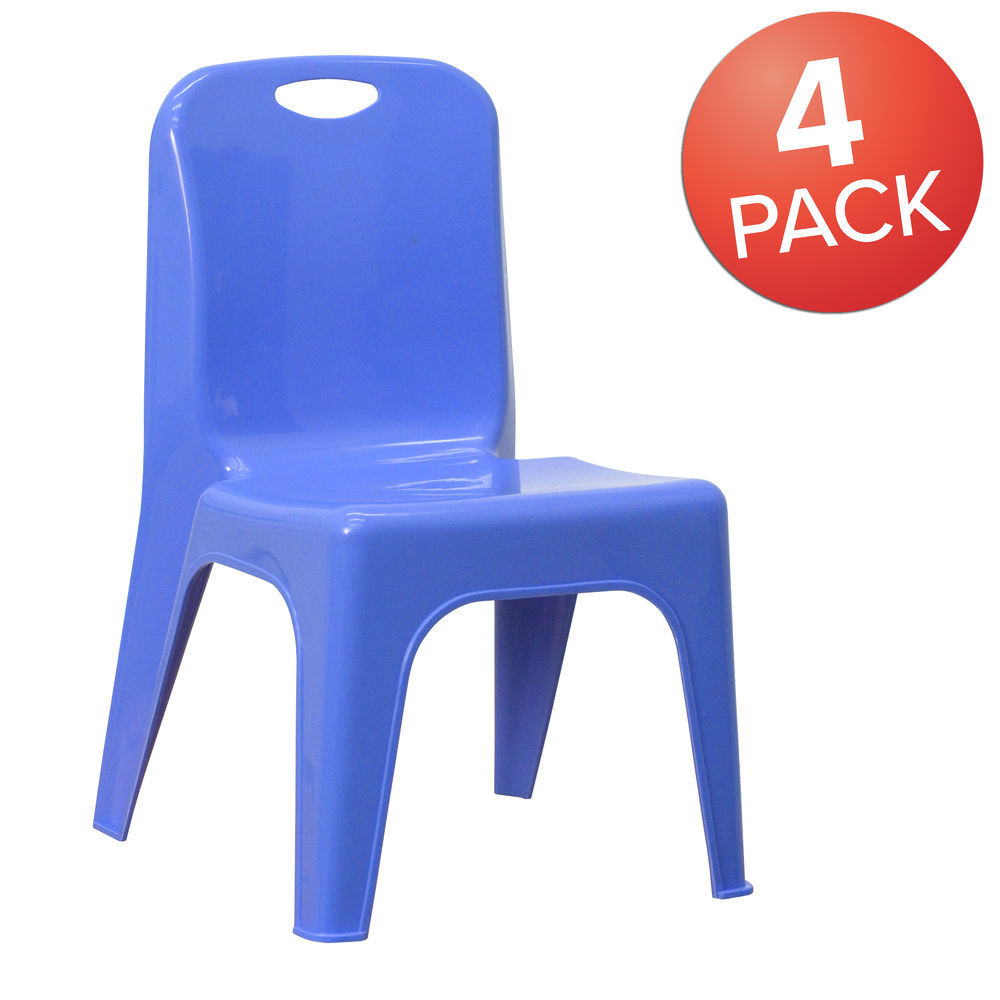 Flash Furniture 4 Pack Blue Plastic Stack School Chair with Carrying Handle and 11 Seat Height