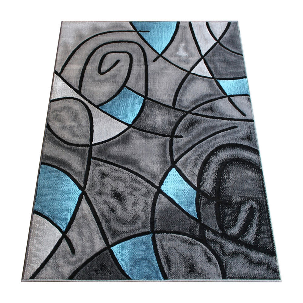Athos Collection 8' x 8' Turquoise Abstract Area Rug - Olefin Rug with Jute  Backing - Hallway, Entryway, or Bedroom [FLF-KP-RG952-88-TQ-GG] 