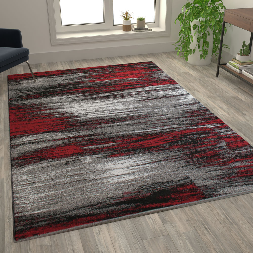 Flash Furniture Abstract Style Accent Area Rug - Red & Gray
