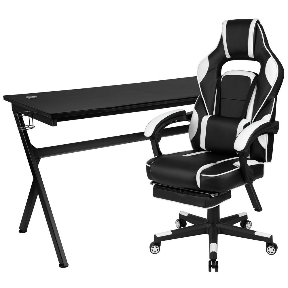 Flash Furniture Red Gaming Desk with Cup Holder/Headphone Hook & Gray  Reclining Gaming Chair with Footrest