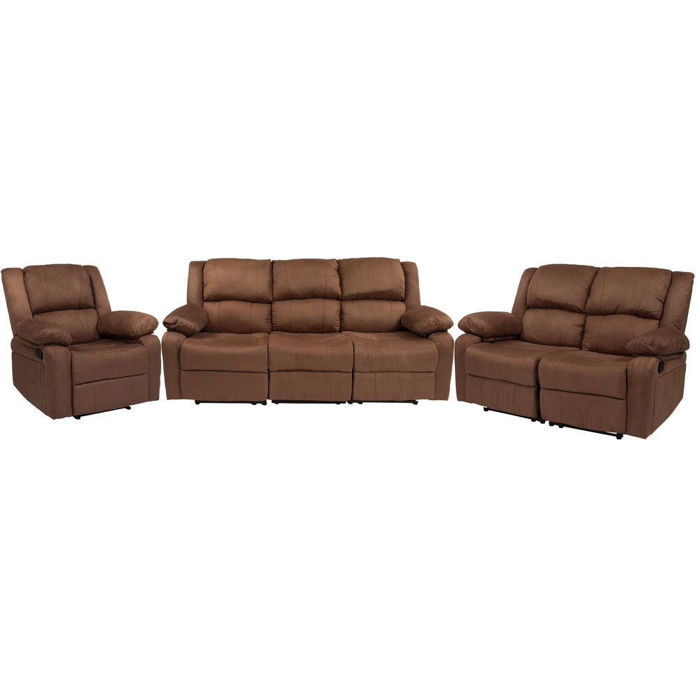 Harmony Series Chocolate Brown Microfiber Sofa with Two Built-In Recliners 