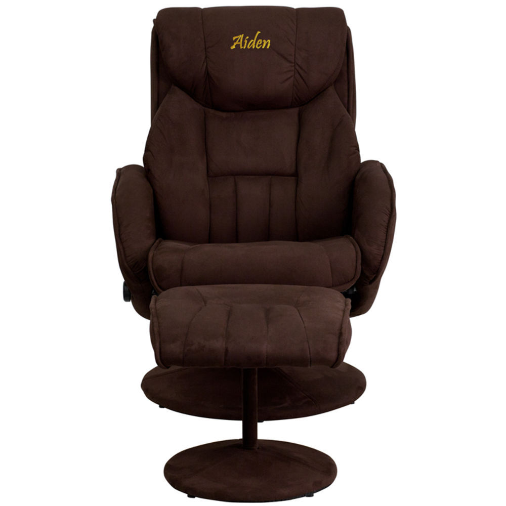 Flash Furniture BT-70222-MIC-FLAIR-GG Contemporary Brown Microfiber Recliner and Ottoman with Swiveling Mahogany Wood Base