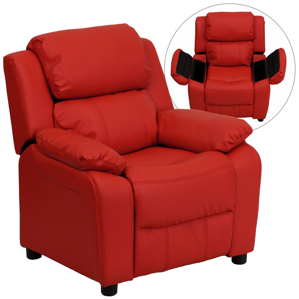 Flash furniture deluxe padded contemporary vinyl kids recliner with storage arms new arrivals