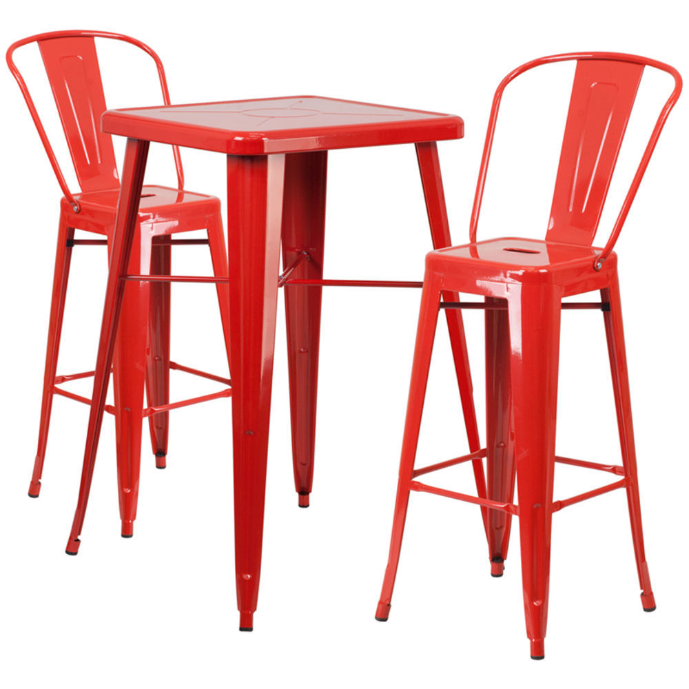 Red Metal Indoor-Outdoor Bar Table Set with 2 Barstools CH-31330B-2-30GB-RED-GG 