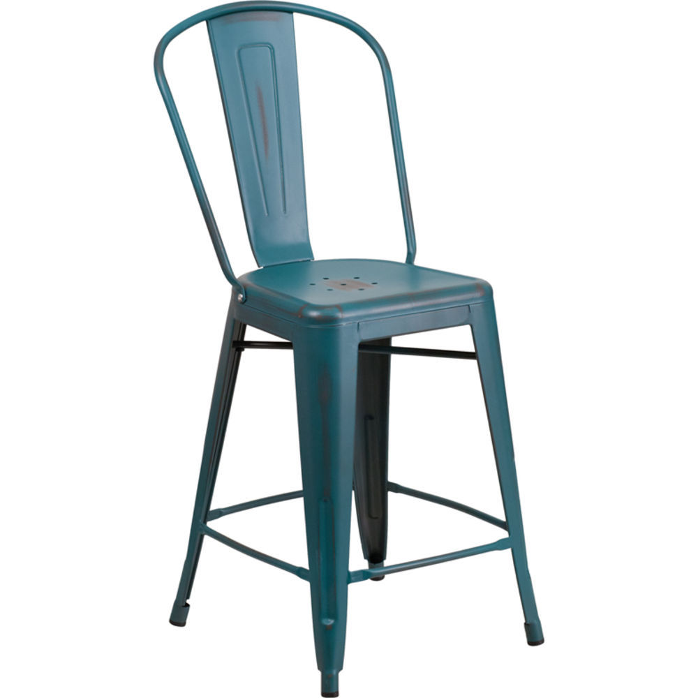 Flash Furniture ET-3534-KB-GG Distressed Kelly Blue Metal Indoor Stackable Chair 