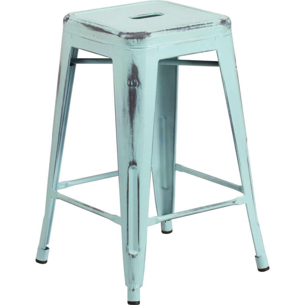 Flash Furniture 24'' High Blue Metal Indoor-Outdoor Counter Height Stool 