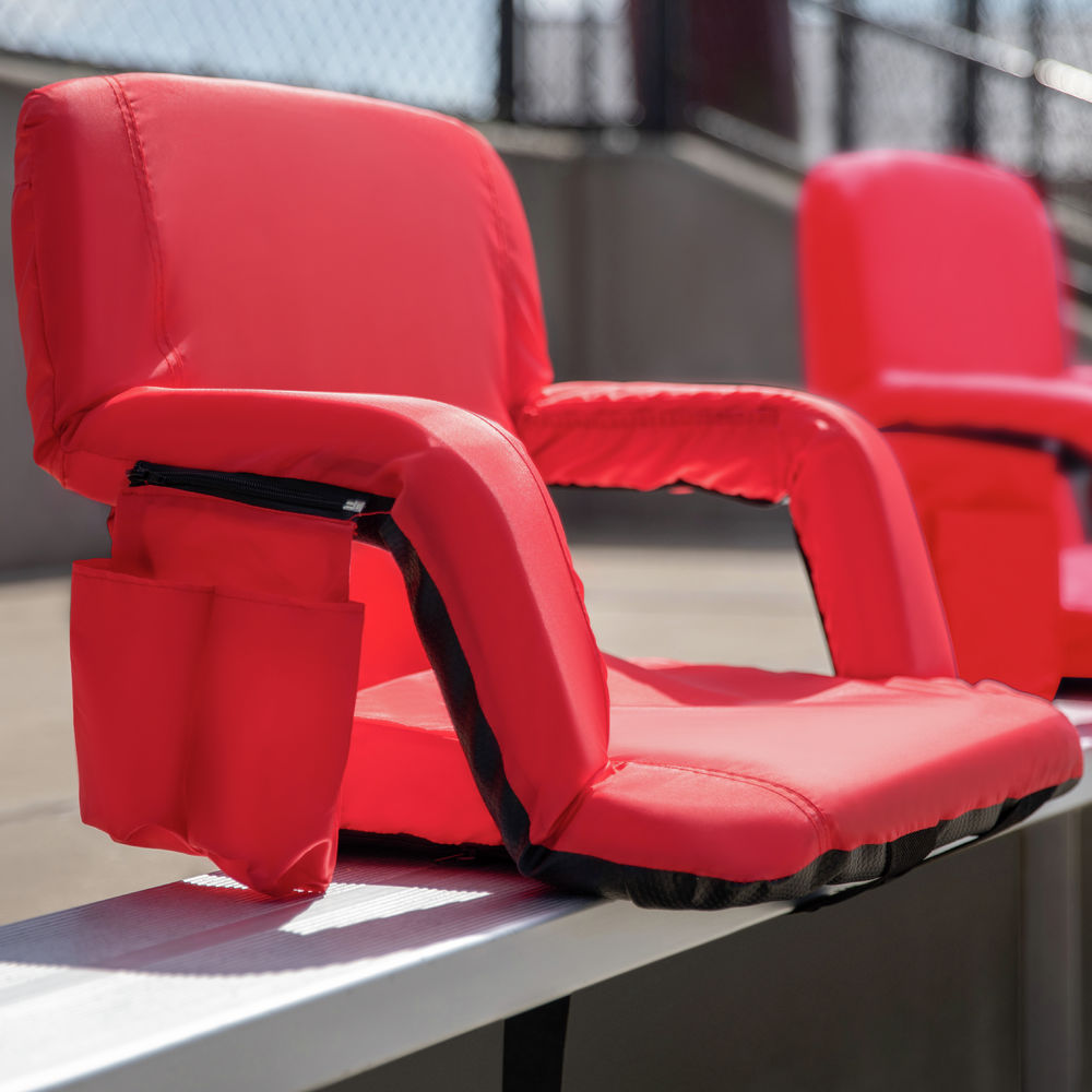 Stadium Seat Chair Collection - Bleacher Cushion with Padded Back Support, Armrests, 6 Reclining Positions and Portable Carry Straps