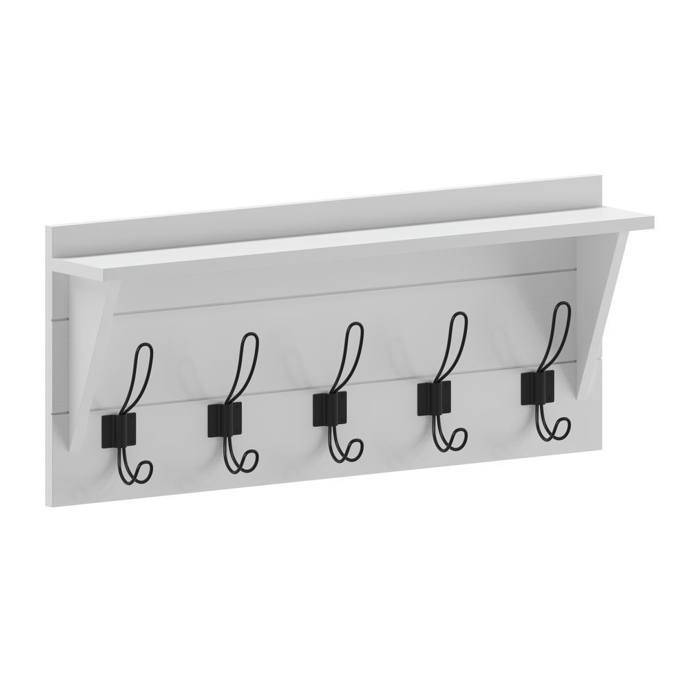 Flash Furniture Wall Mounted Coat Rack with Upper Shelf and Coat Hooks in  Solid White Finish