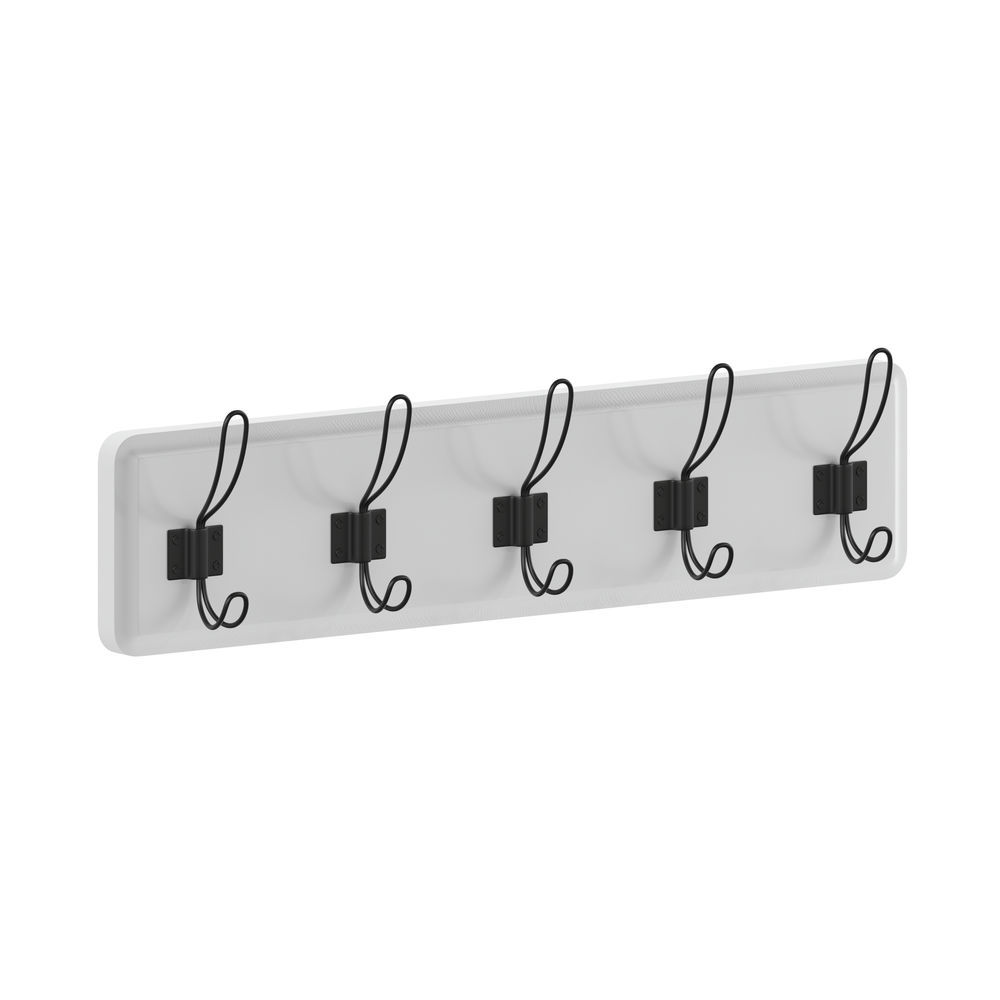 Flash Furniture Vintage Wall Mounted Storage Rack with 5 Hooks in Solid  White Finish