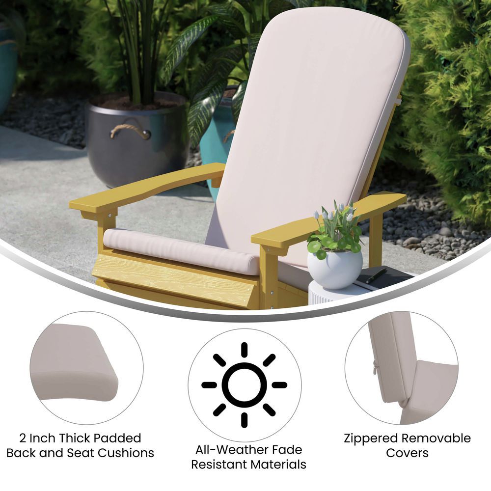 Flash Furniture Charlestown Set of 2 All Weather Indoor Outdoor High Back Adirondack Chair Cushions Patio Furniture Replacement Cushions Cream