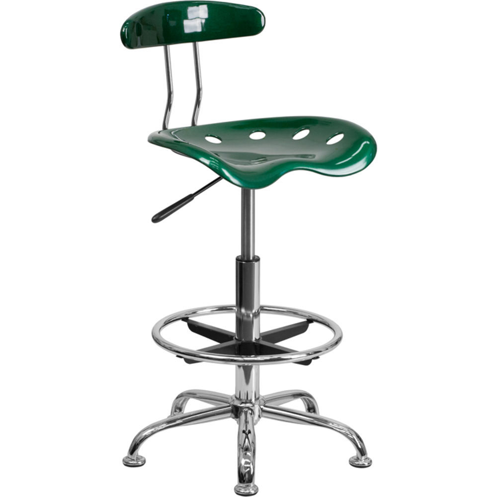 Vibrant Green and Chrome Drafting Stool with Tractor Seat LF-215-GREEN-GG 