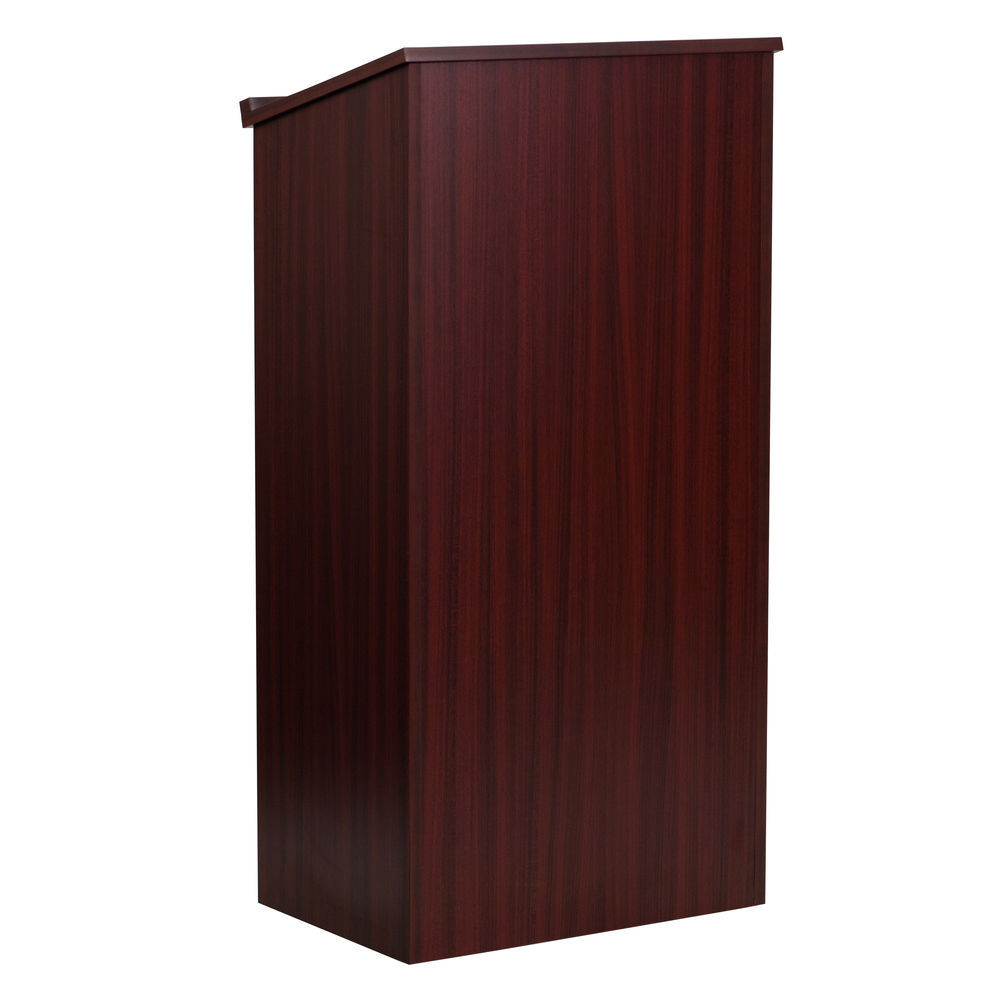 Red Mahogany Stain Wood Veneer Presentation Podium for Standing Presenter 49-inch-Tall Pedestal Lectern with Concealed Shelf 