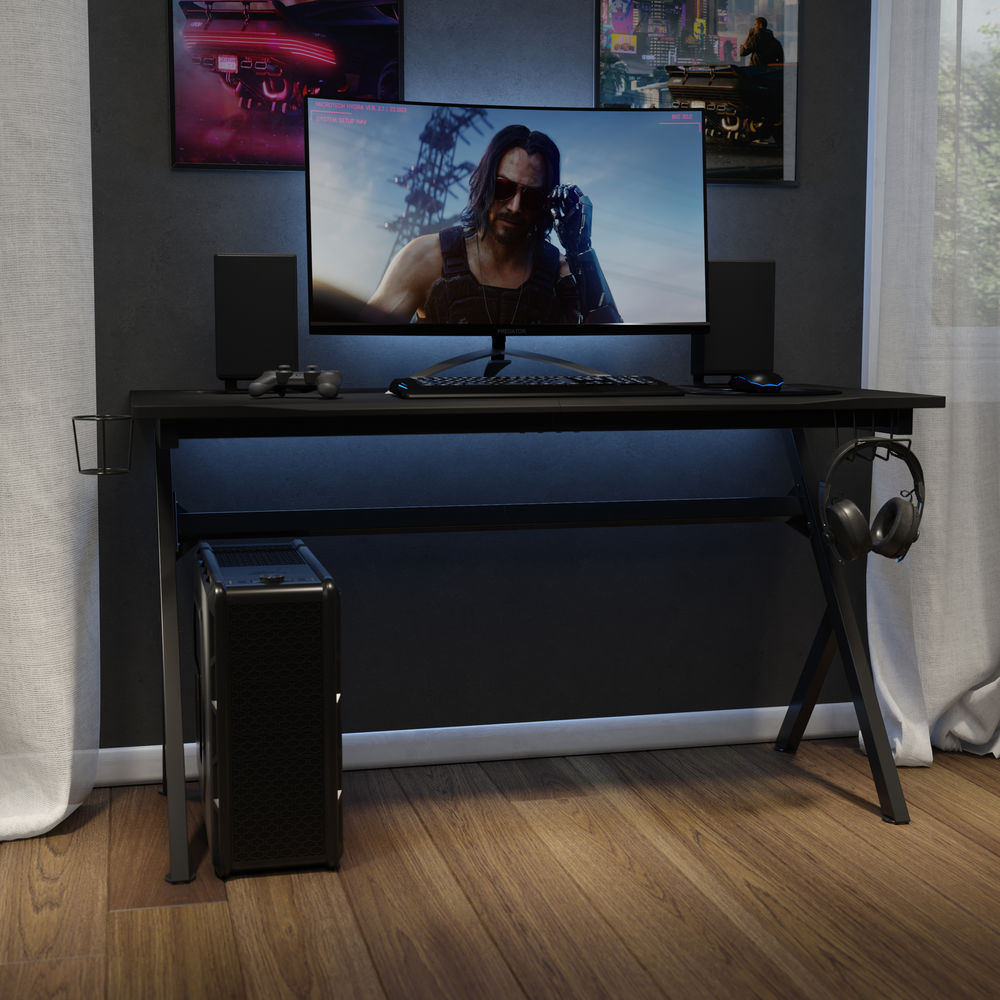 Flash Furniture Black Computer Table Gaming Desk - Headphone Holder and 2  Cable Management Holes