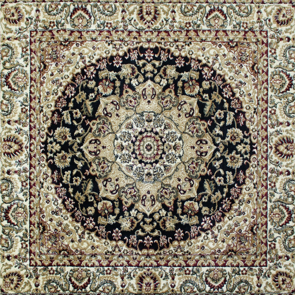 Flash Furniture Mersin Collection Persian Style 5x5 Ivory Round Area Rug-Olefin  Rug with Jute Backing-Hallway, Entryway, Bedroom, Living Room