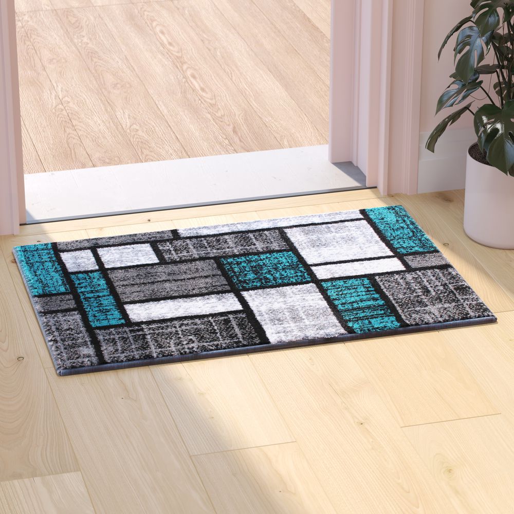 Flash Furniture Modern Geometric Color Block Area Rug - Turquoise, Black, &  Gray - 2' x 3'