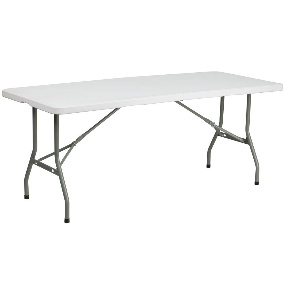 30"W X 96"L  Bi-Fold White Plastic Folding Banquet Table with Carrying Handle 