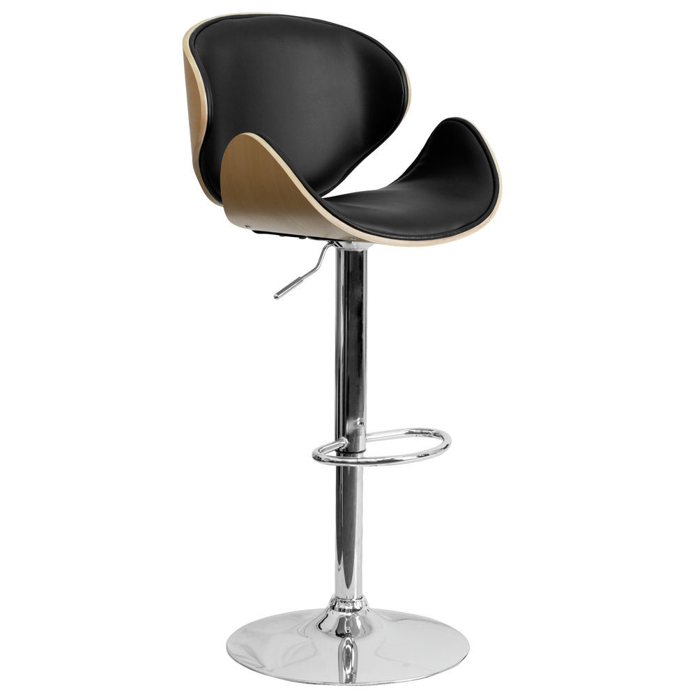 Flash Furniture Beech Bentwood Adjustable Height Bar Stool with Black Vinyl Seat 