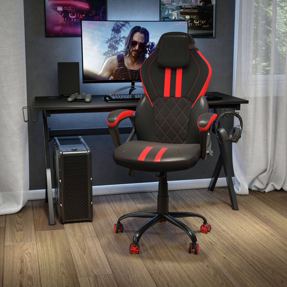 Flash Furniture Ergonomic Designer Computer Gaming Chair with Diamond  Stitching in Black & Red