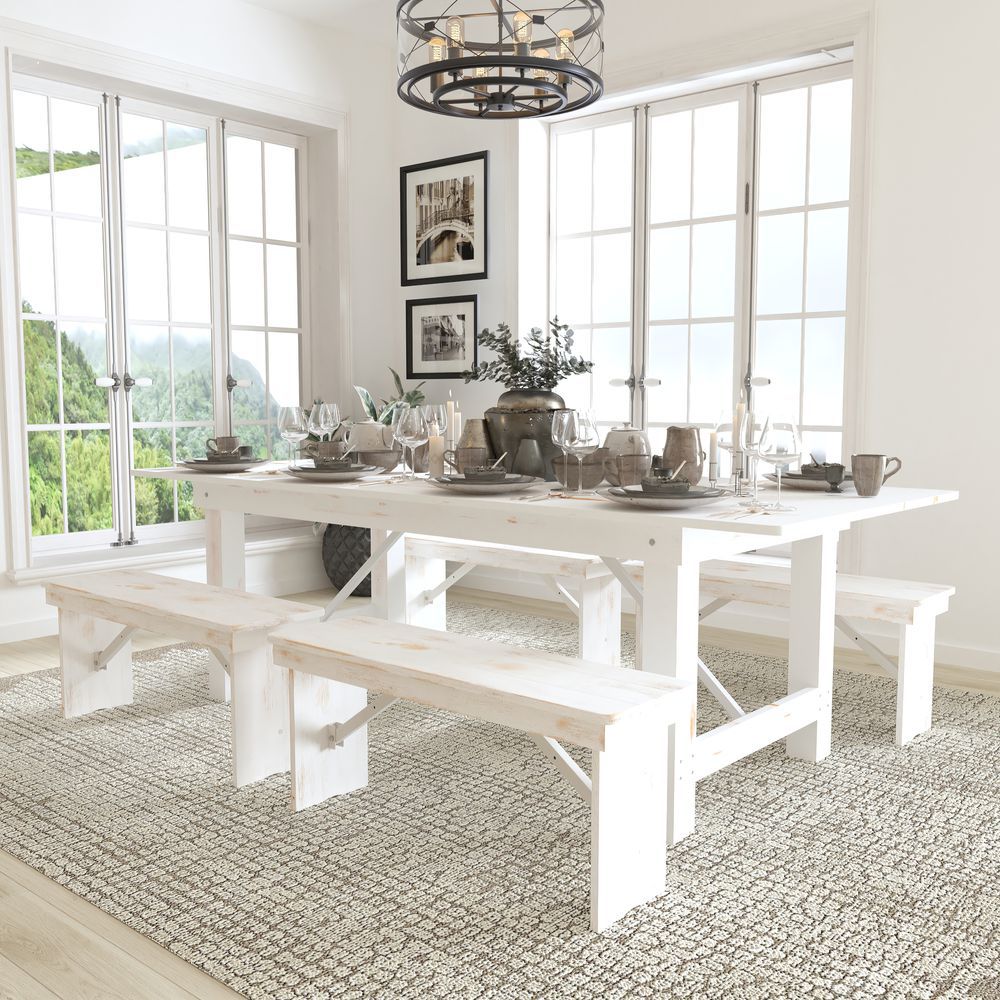 White table bench online set