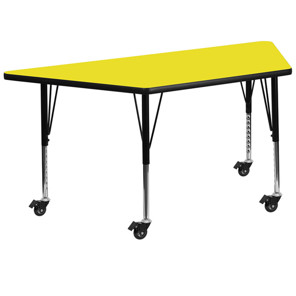 Standard Height Adjustable Legs Flash Furniture Mobile 25W x 45L Trapezoid Yellow HP Laminate Activity Table